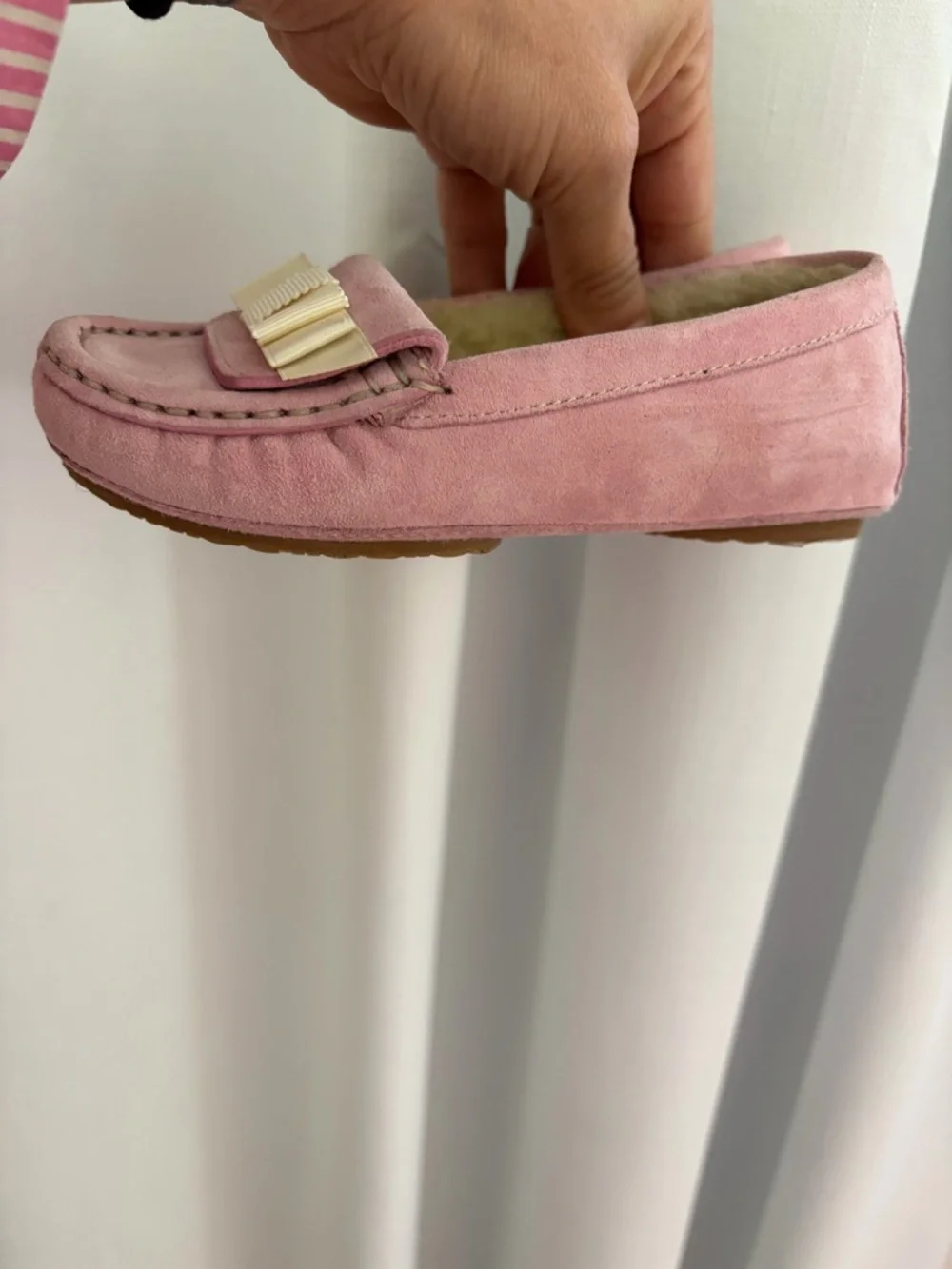 Cole Haan Pink Suede Loafer with Bow Detail